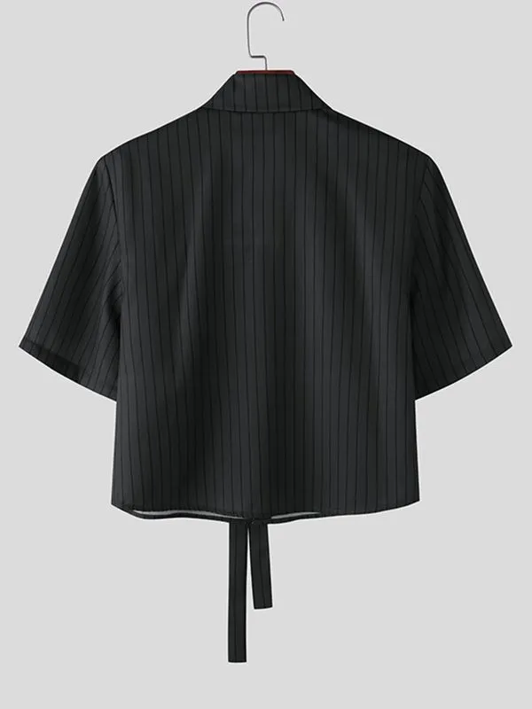 Men's 3D Floral Necktie Cropped Pinstripe Short Sleeve Shirt SKUL55375 sold by Incerunmen product image thumbnail 5