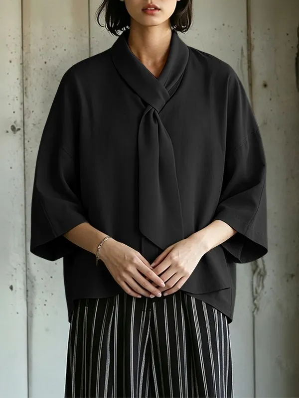 Men's Avant-Garde Integrated Tie-Neck Kimono-Sleeve Shirt SKUL64170 made by Incerunmen