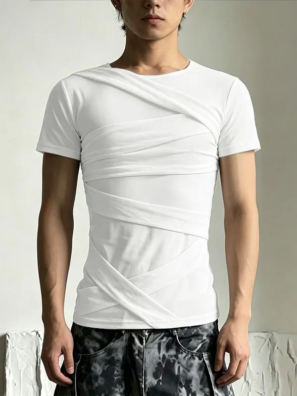 Men's Avant-Garde Deconstructed Bandage-Wrap Body-Con T-shirt SKUL62026 made by Incerunmen