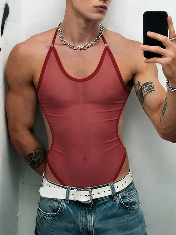 Men's Avant-Garde Sheer Mesh Halter Neck Bodysuit SKUL56223 sold by Incerunmen product image thumbnail 3