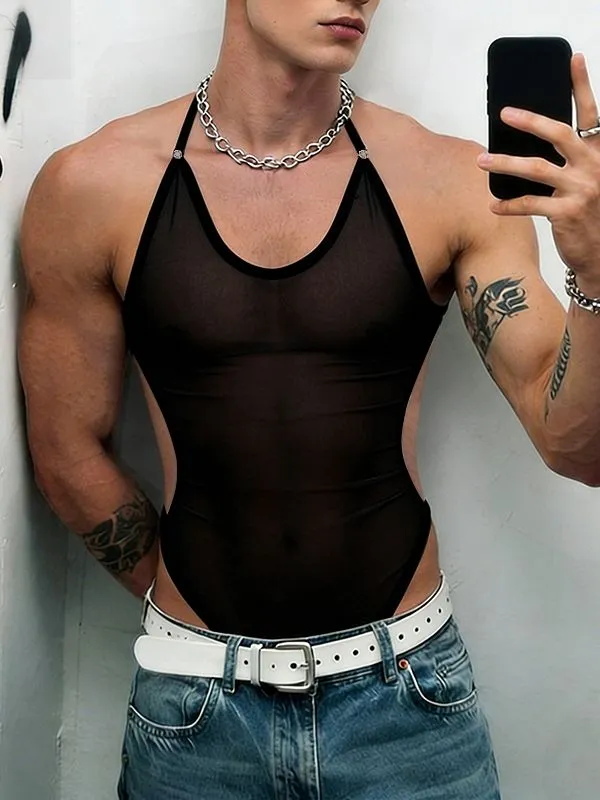 Men's Avant-Garde Sheer Mesh Halter Neck Bodysuit SKUL56223 sold by Incerunmen product image thumbnail 2