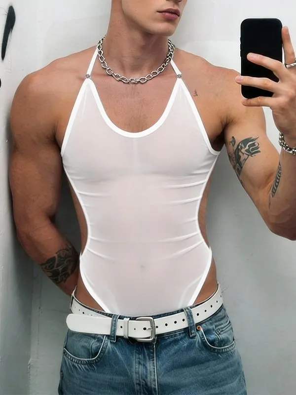 Men's Avant-Garde Sheer Mesh Halter Neck Bodysuit SKUL56223 made by Incerunmen
