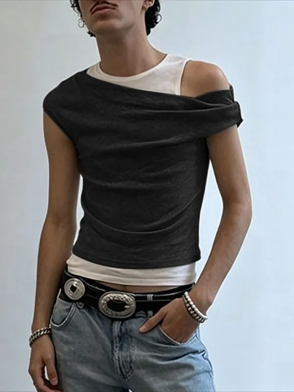 Men's Avant-Garde Asymmetrical Off-the-Shoulder Draped Tank SKUL65198 made by Incerunmen