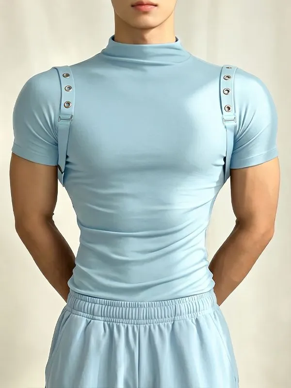 Men's Techwear Slim Fit High Stretch Mock Neck Short Sleeve T-shirt SKUL64086 sold by Incerunmen product image thumbnail 2