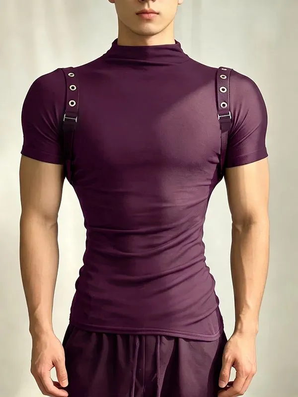 Men's Techwear Slim Fit High Stretch Mock Neck Short Sleeve T-shirt SKUL64086 sold by Incerunmen product image thumbnail 3