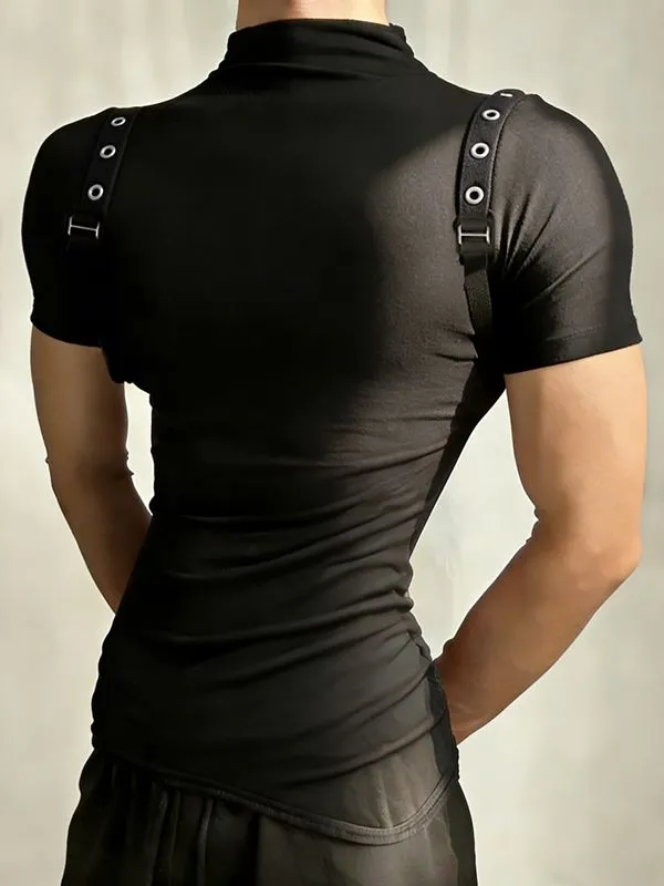 Men's Techwear Slim Fit High Stretch Mock Neck Short Sleeve T-shirt SKUL64086 sold by Incerunmen