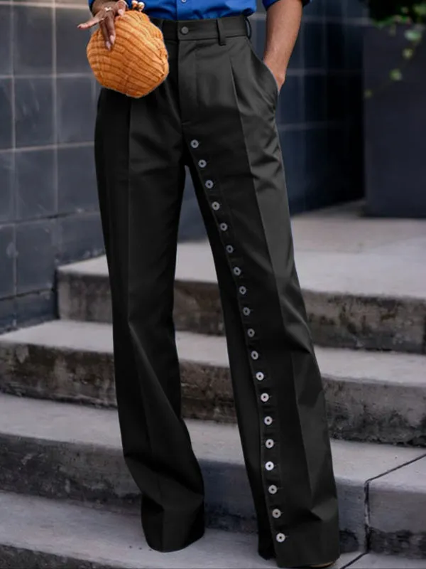 Men's Avant-Garde Diagonal Multi-Button Detail High-Waisted Wide-Leg Pant SKUL66088 made by Incerunmen