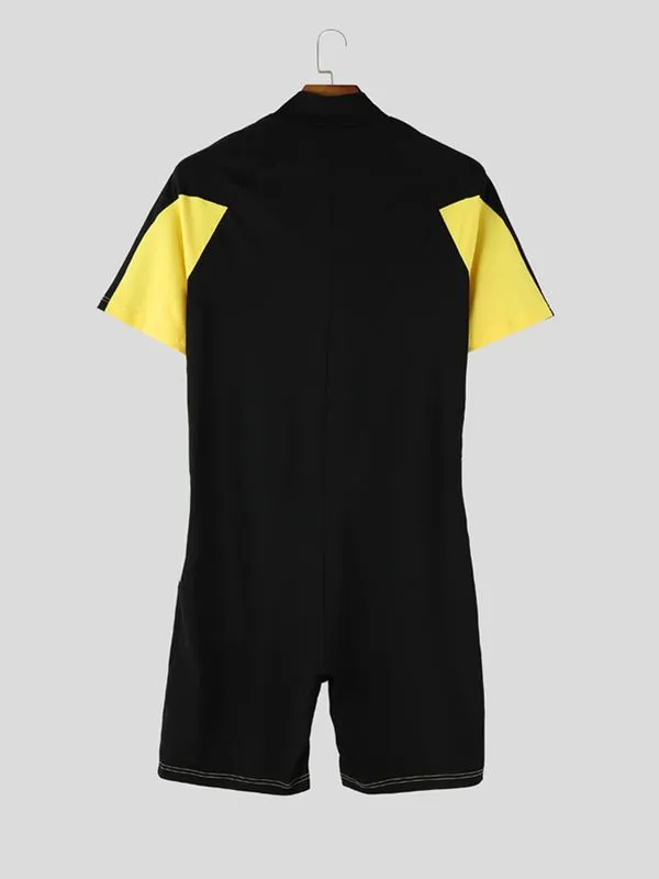 Men's Techwear Athletic Aesthetic Geometric Color-Block Convenient Front Half-Zip Bodysuit SKUL63138 sold by Incerunmen product image thumbnail 5