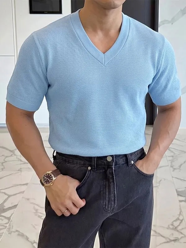Men's Smart Casual Textured Slim Fit V-Neck Short Sleeve T-shirt SKUL69522 sold by Incerunmen product image thumbnail 3