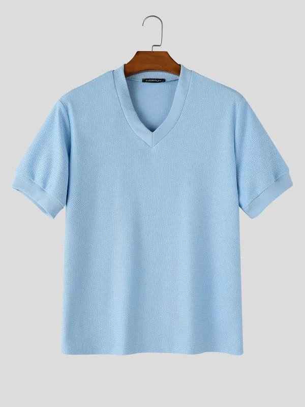 Men's Smart Casual Textured Slim Fit V-Neck Short Sleeve T-shirt SKUL69522 sold by Incerunmen product image thumbnail 4