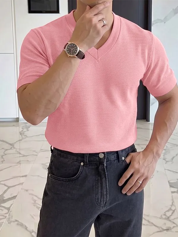 Men's Smart Casual Textured Slim Fit V-Neck Short Sleeve T-shirt SKUL69522 sold by Incerunmen product image thumbnail 2