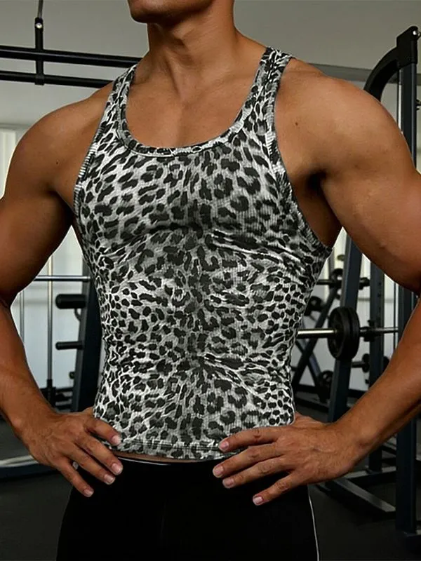 Men's Hardcore Wild Aesthetic All-Over Leopard Graphic Tight Muscle Tank SKUL62125 made by Incerunmen