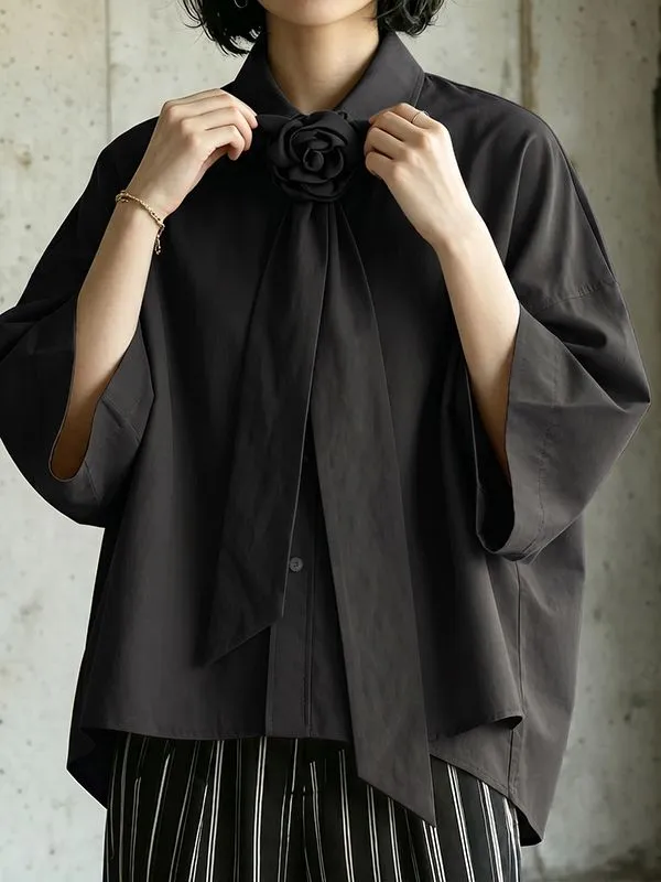 Men's Romantic Avant-Garde Rose Brooch Wide Tie Neck Half Sleeve Shirt SKUL64070 made by Incerunmen