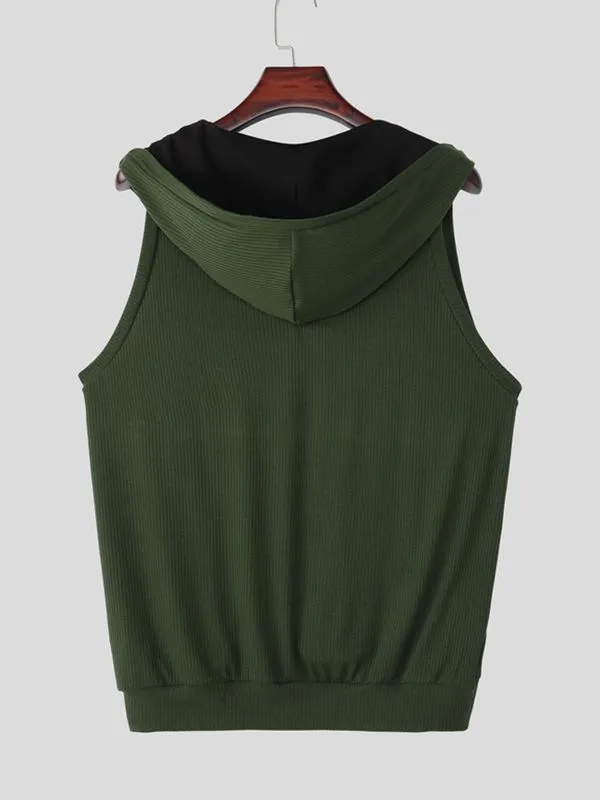 Men's Street Techwear wo-Tone Contrast Hooded Plunging V-Neck Ribbed Fitted Gym Tank SKUL73203 sold by Incerunmen product image thumbnail 5
