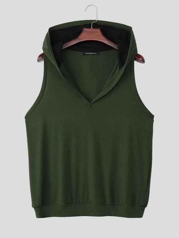 Men's Street Techwear wo-Tone Contrast Hooded Plunging V-Neck Ribbed Fitted Gym Tank SKUL73203 sold by Incerunmen product image thumbnail 4