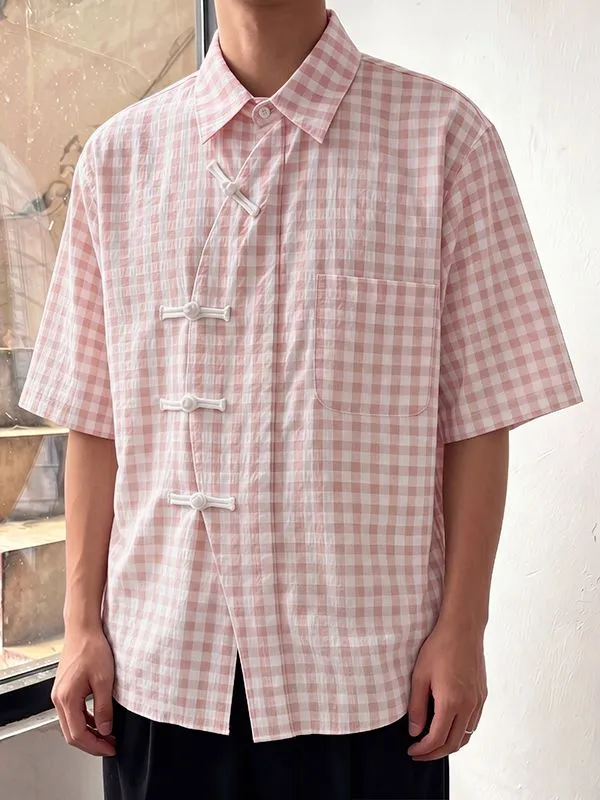 Men's Neo-Chinese Zen Gingham Plaid Frog-Button Shirt SKUL62082 made by Incerunmen