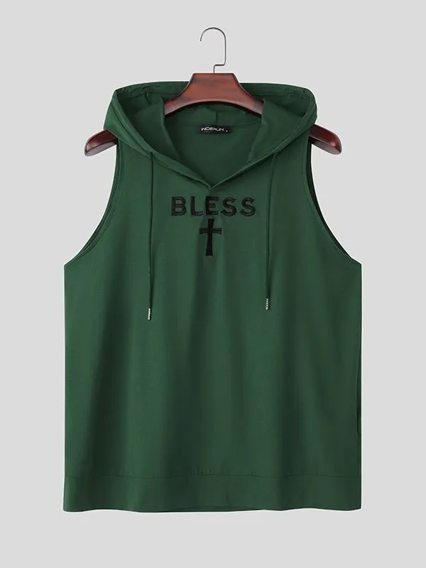 Men's American High-Street BLESS Cross Graphic Fitted Hooded Tank SKUL73205 sold by Incerunmen product image thumbnail 4