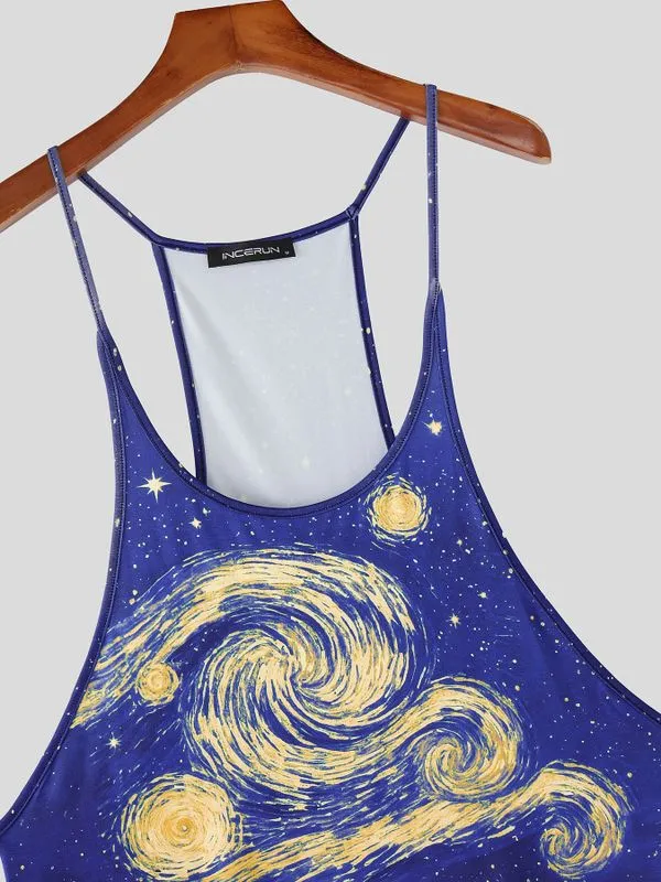 Men's High-Street Artistic Van Gogh "Starry Night" Print Deep U-Neck Tank SKUL60112 sold by Incerunmen product image thumbnail 5