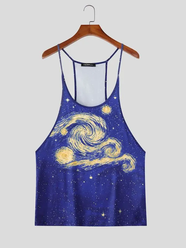 Men's High-Street Artistic Van Gogh "Starry Night" Print Deep U-Neck Tank SKUL60112 sold by Incerunmen product image thumbnail 3