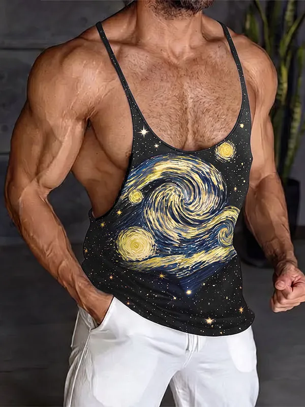 Men's High-Street Artistic Van Gogh "Starry Night" Print Deep U-Neck Tank SKUL60112 sold by Incerunmen product image thumbnail 2
