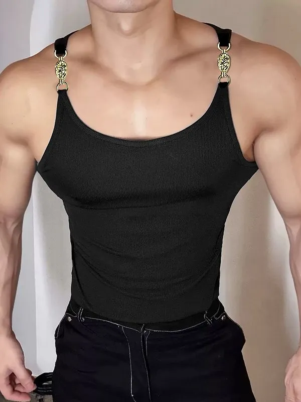 Men's Avant-Garde High Street Metal Chain Buckle Ribbed Tank SKUL70413 sold by Incerunmen product image thumbnail 2