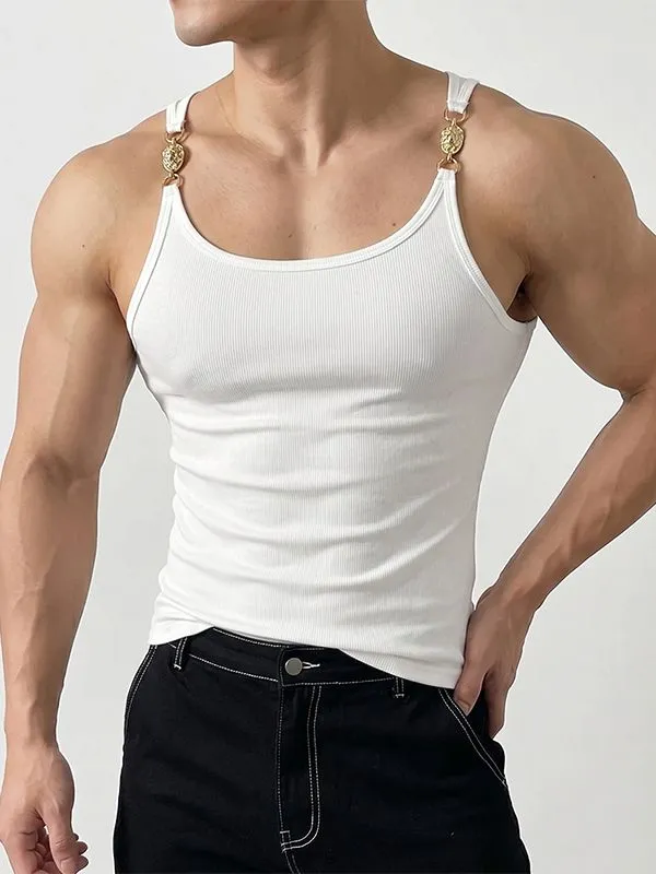 Men's Avant-Garde High Street Metal Chain Buckle Ribbed Tank SKUL70413 made by Incerunmen