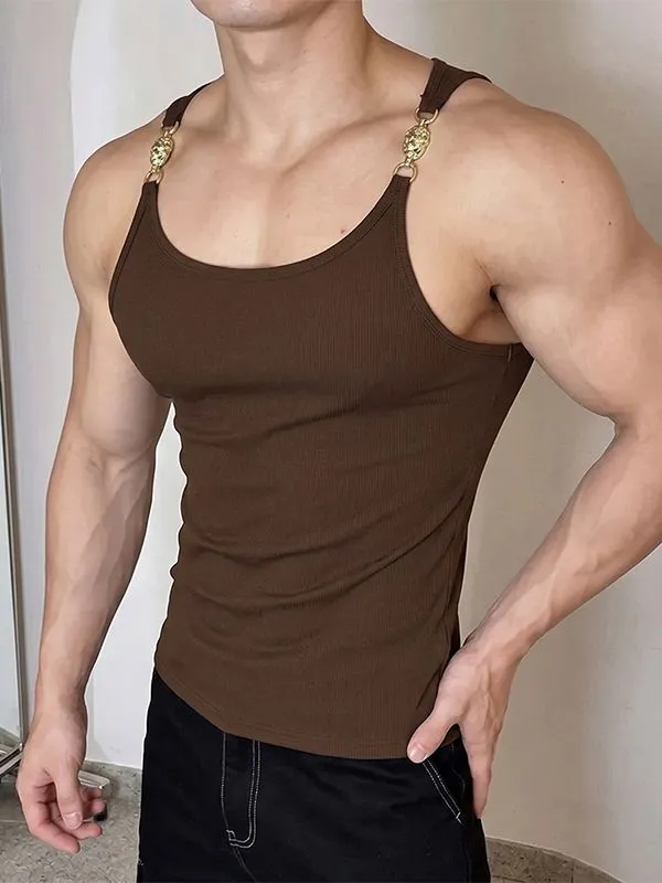 Men's Avant-Garde High Street Metal Chain Buckle Ribbed Tank SKUL70413 sold by Incerunmen product image thumbnail 3