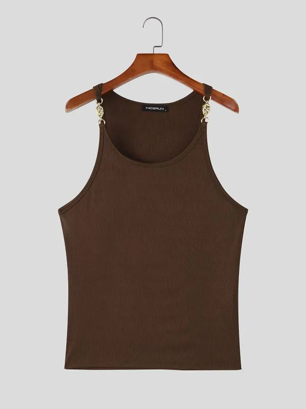 Men's Avant-Garde High Street Metal Chain Buckle Ribbed Tank SKUL70413 sold by Incerunmen product image thumbnail 4