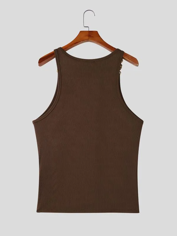 Men's Avant-Garde High Street Metal Chain Buckle Ribbed Tank SKUL70413 sold by Incerunmen product image thumbnail 5