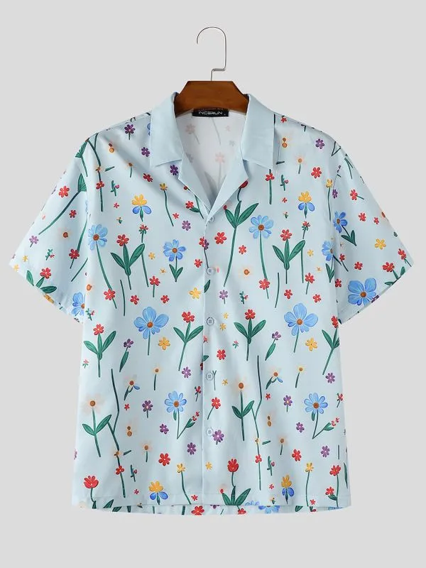 Men's Vintage Holiday Floral Print Camp Collar Short Sleeve Shirt SKUL73591 sold by Incerunmen product image thumbnail 4