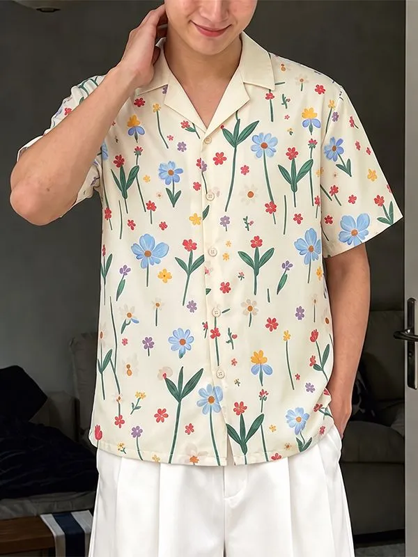 Men's Vintage Holiday Floral Print Camp Collar Short Sleeve Shirt SKUL73591 sold by Incerunmen product image thumbnail 2