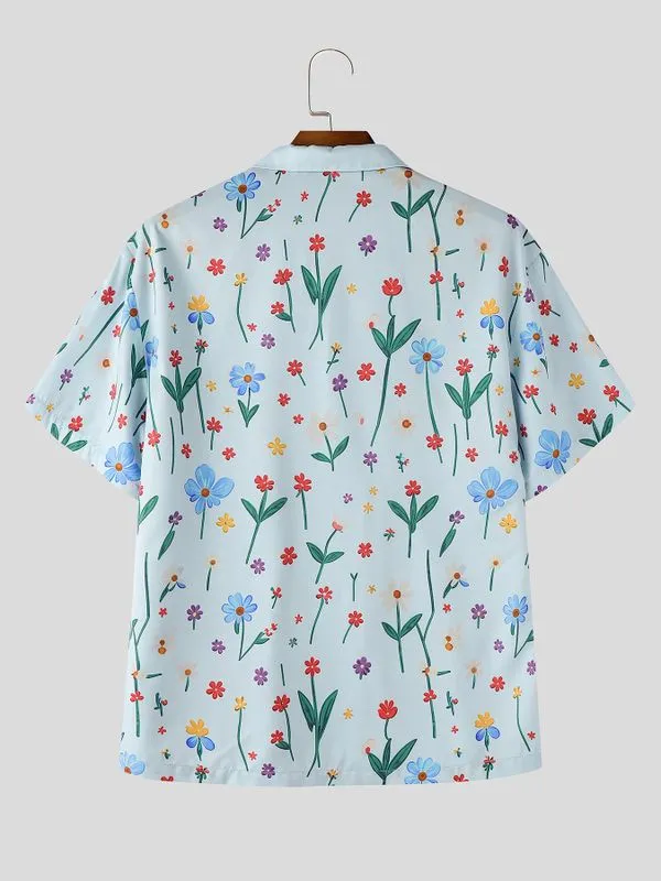 Men's Vintage Holiday Floral Print Camp Collar Short Sleeve Shirt SKUL73591 sold by Incerunmen product image thumbnail 5