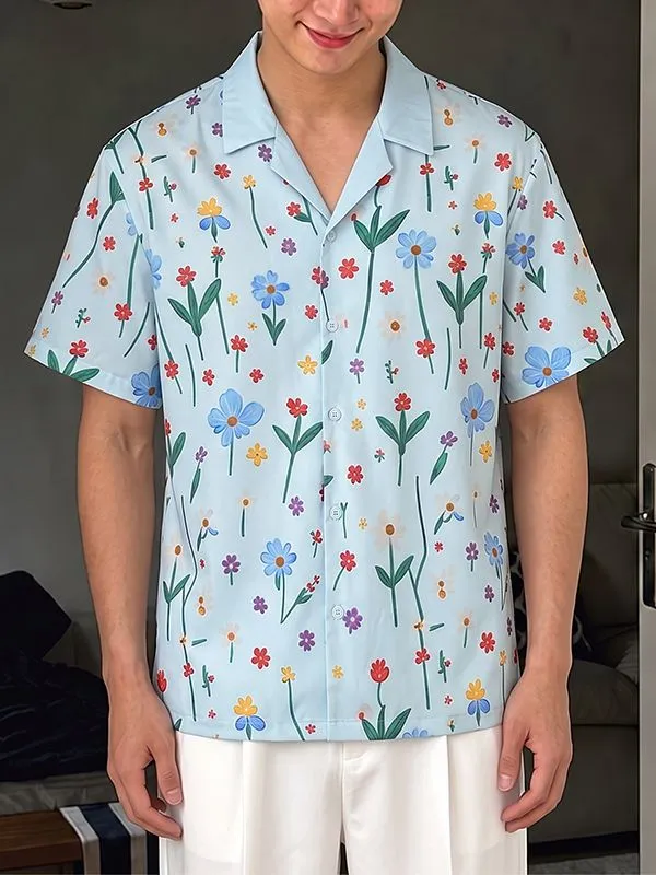 Men's Vintage Holiday Floral Print Camp Collar Short Sleeve Shirt SKUL73591 sold by Incerunmen product image thumbnail 3