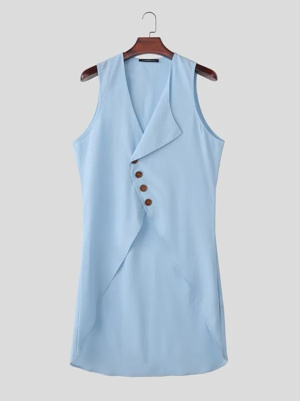 Men's Bohemian Linen Texture Asymmetrical High-Low Hem Tank SKUL75707 sold by Incerunmen product image thumbnail 4