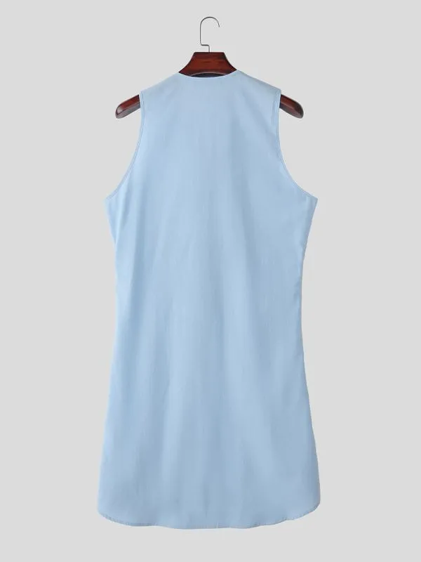 Men's Bohemian Linen Texture Asymmetrical High-Low Hem Tank SKUL75707 sold by Incerunmen product image thumbnail 5