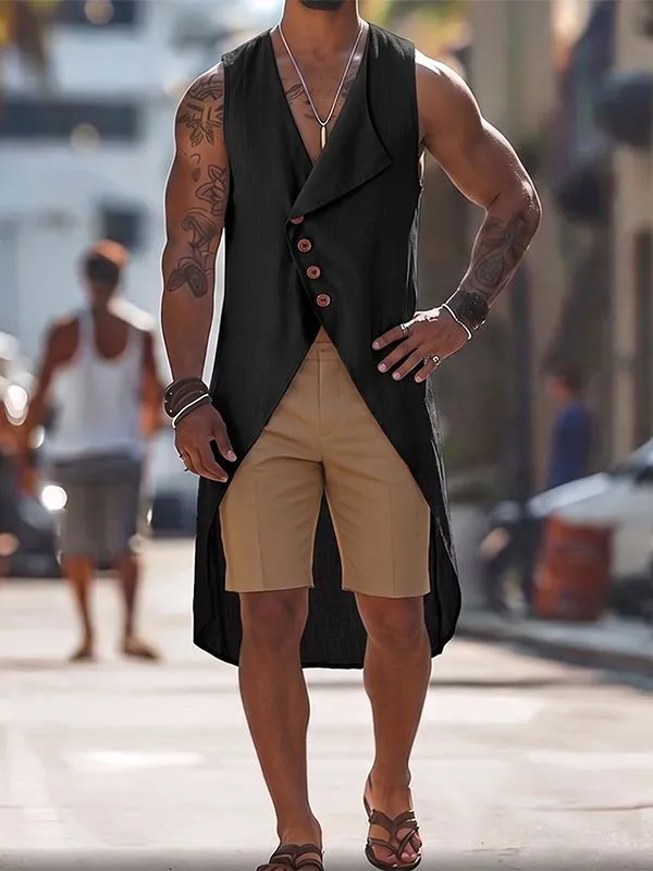 Men's Bohemian Linen Texture Asymmetrical High-Low Hem Tank SKUL75707 made by Incerunmen