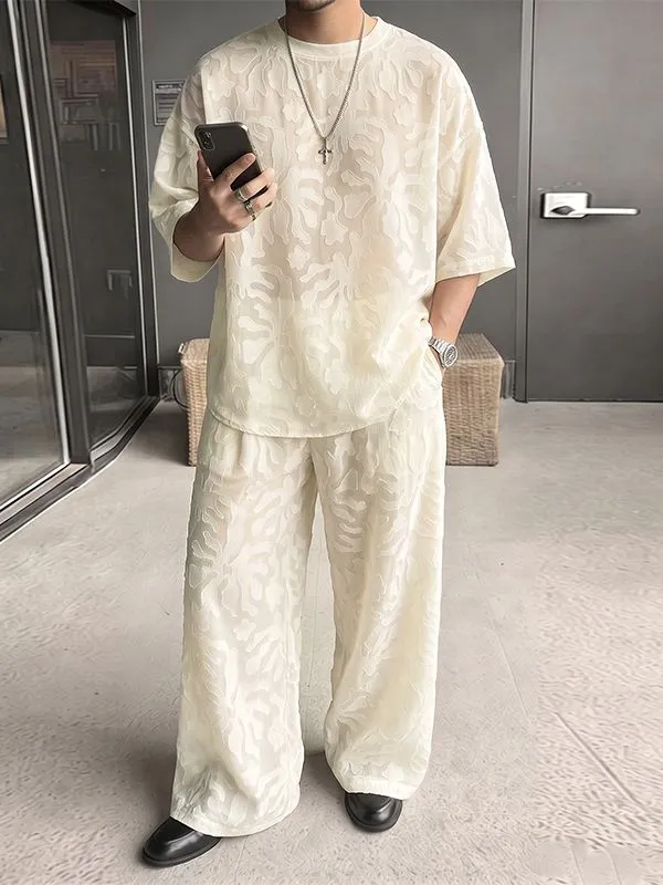 Men's Avant-Garde Sheer Burnout Pattern Oversized Two Pieces Outfit SKUL75696 made by Incerunmen