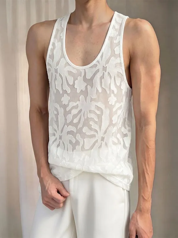 Men's Avant-Garde Semi-Sheer Burnout Botanical Pattern Tank SKUL76465 sold by Incerunmen product image thumbnail 3