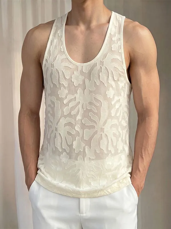Men's Avant-Garde Semi-Sheer Burnout Botanical Pattern Tank SKUL76465 sold by Incerunmen product image thumbnail 2