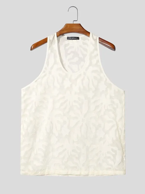Men's Avant-Garde Semi-Sheer Burnout Botanical Pattern Tank SKUL76465 sold by Incerunmen product image thumbnail 4