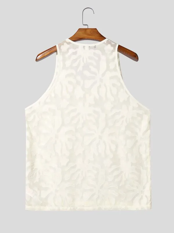 Men's Avant-Garde Semi-Sheer Burnout Botanical Pattern Tank SKUL76465 sold by Incerunmen product image thumbnail 5