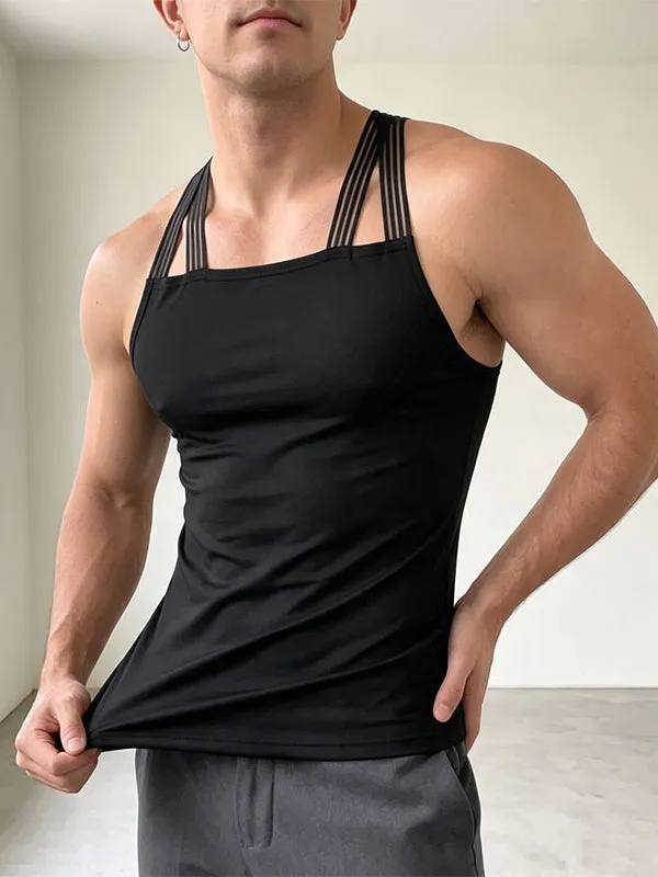 Men's Clean Fit Collarless Deep-V Snap Button Tank SKUL74871 made by Incerunmen