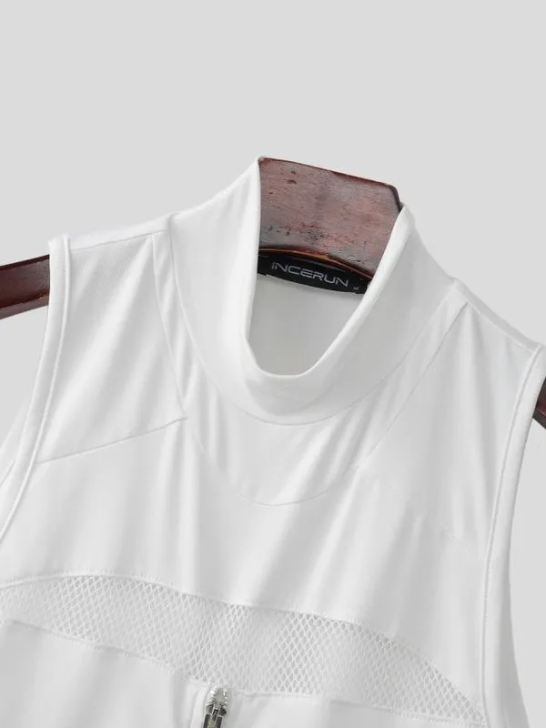 Men's Y2K Cyber-Avant Mesh Cutout Multi-Zipper Mock Neck Fitted Tank SKUL64188 sold by Incerunmen product image thumbnail 5