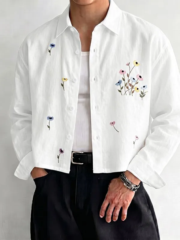 Men's Romantic Avant-Garde Floral Embroidered Boxy Cropped Long Sleeve Shirt SKUL78989 made by Incerunmen