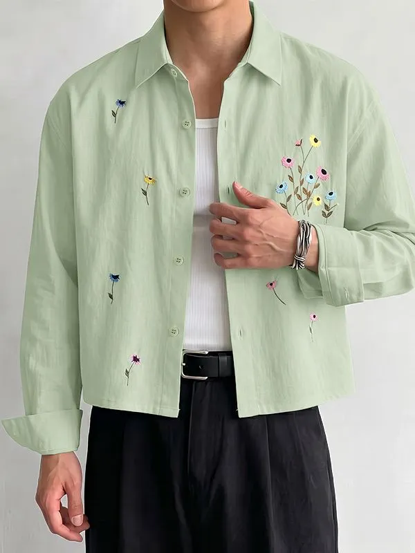 Men's Romantic Avant-Garde Floral Embroidered Boxy Cropped Long Sleeve Shirt SKUL78989 sold by Incerunmen product image thumbnail 3