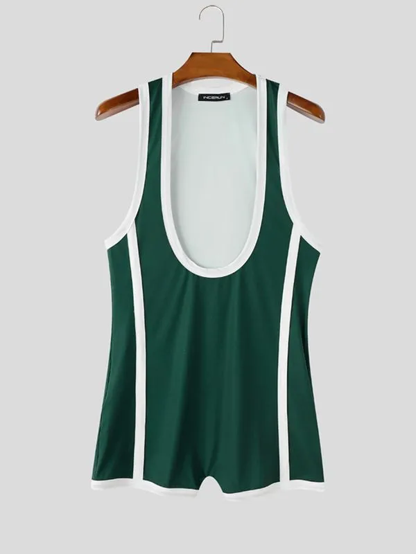Men's Retro Contrast Piping Deep-U Muscle Fit Wrestling Singlet Bodysuit SKUL75689 sold by Incerunmen product image thumbnail 4