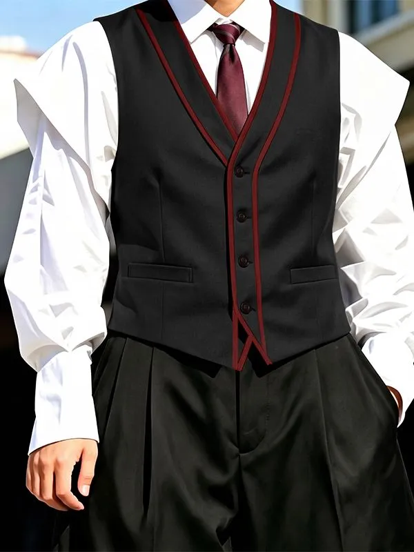 Men's Vintage Gentleman Formal Wedding Contrast Trim V-Neck Waistcoat SKUL83505 made by Incerunmen