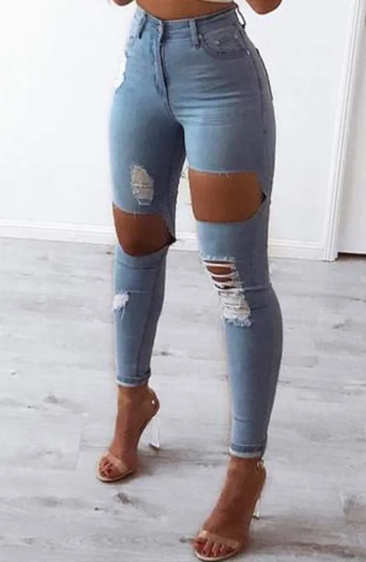 Honey Crush Jeans High Waisted - Light Blue made by Babyboo Fashion