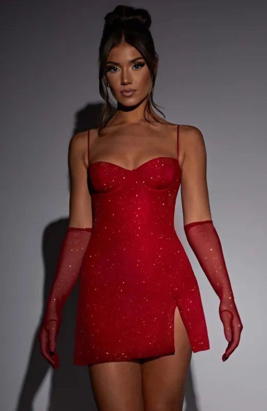 Pixie Mini Dress - Red Sparkle sold by Babyboo Fashion
