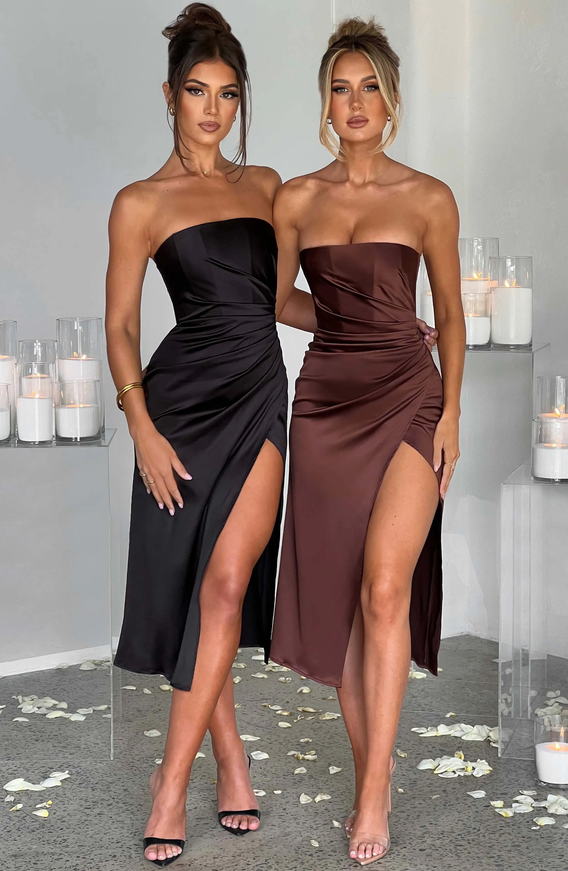 leo lin rose bustier midi dress Rae Bustier Midi Dress Harmony Print in Plum Blossom by Leo Lin for Hire
